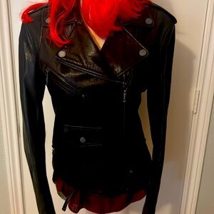 Black lamb skin leather motorcycle jacket